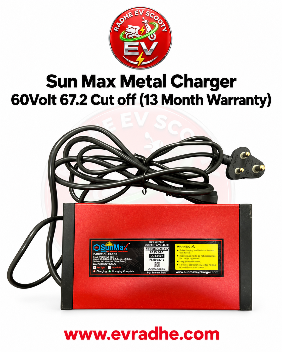 Sun Max Metal Charger 60Volt 67.2 Cut off (13 Month Warranty)